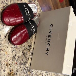 Givenchy Red Croc-Embossed Logo Slip-On Mules